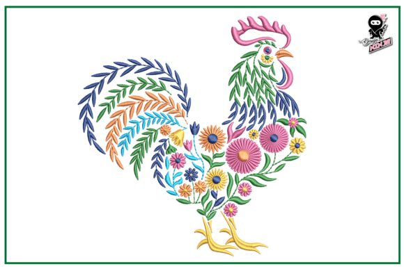 Floral Rooster: Premium Machine Embroidery Design