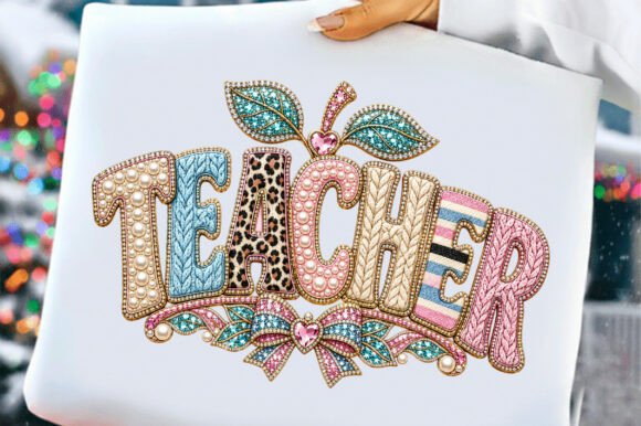 Teacher Rhinestone Diamond Apple Shirt Design